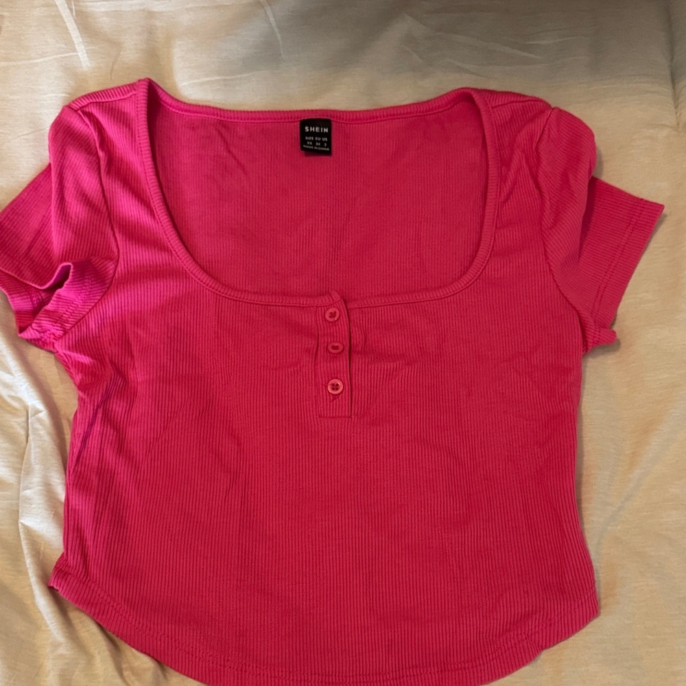 SHEIN Hot Pink Ribbed Crop Top